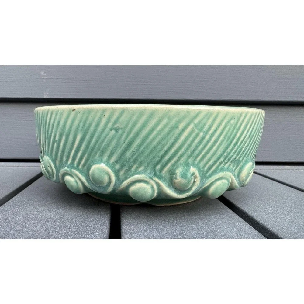 Vintage McCoy pottery ceramic wave design bulb succulent planter green turquoise